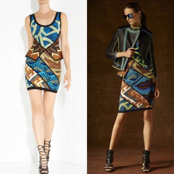 Angelbrinks Tribal Jacquard‎ Peplum Dress Afro Print Large 3D - Picture 1 of 6